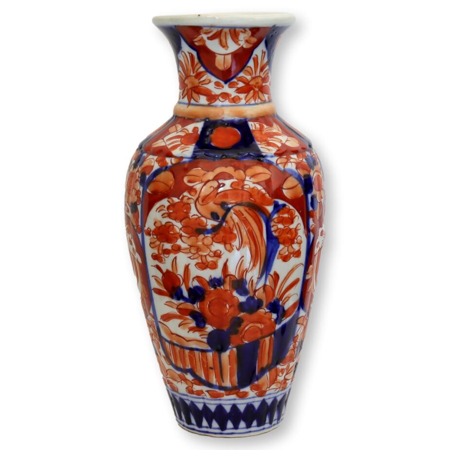 The palette of this circa-1880 foot-high urn is what most people associate with Imari ware.  
