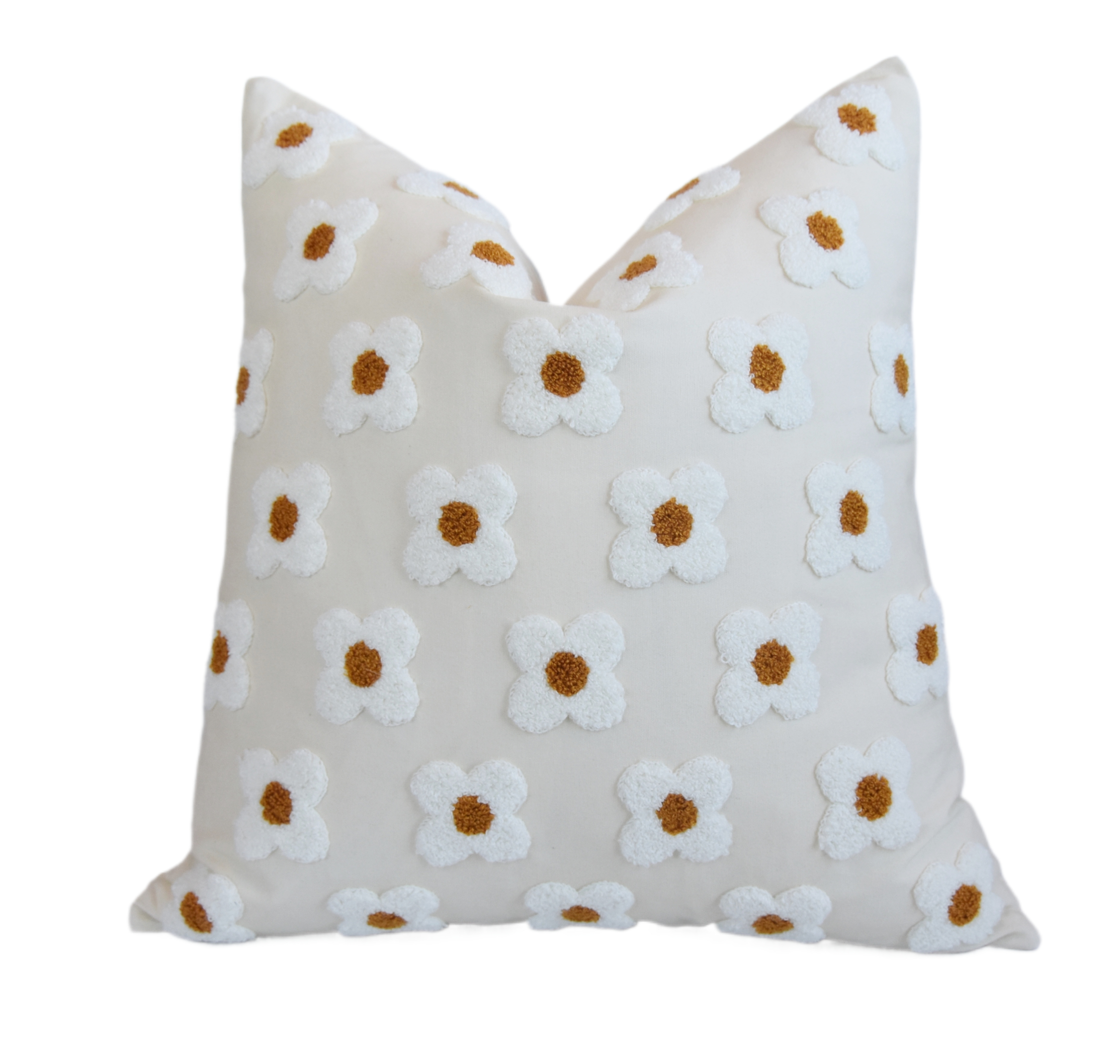 White & Gold Daisy Flowers Floral Pillow~P77687579