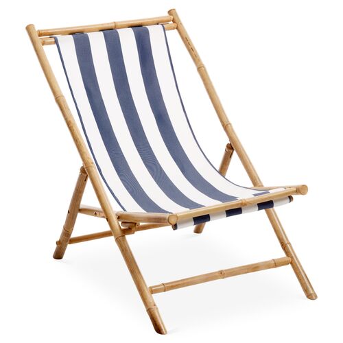 Bamboo Lounge Chair, White/Blue~P77405998