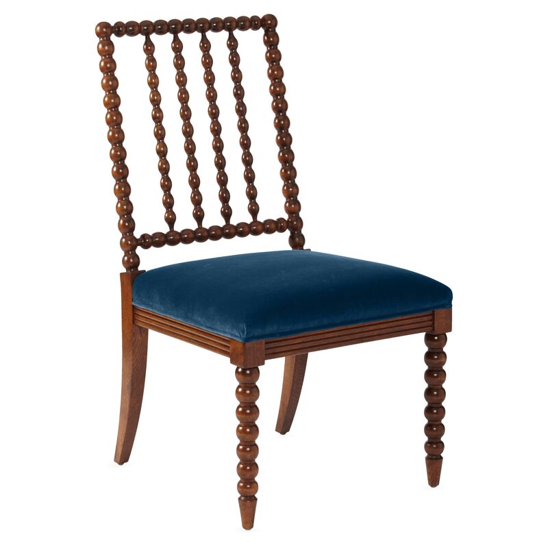 Barton Spindle Side Chair, Chestnut/Peacock Velvet