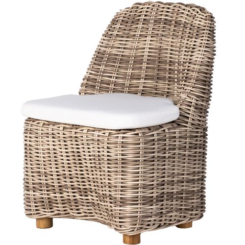 Makara Outdoor Dining Side Chair, Chunky Woven Sand/Ivory