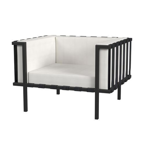 Nyxara Outdoor Club Chair, Black/White Sunbrella