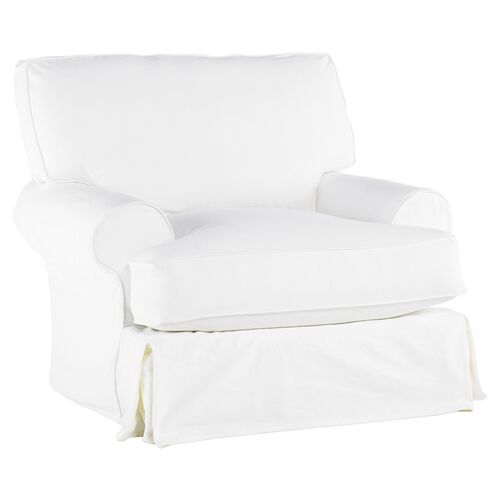 Comfy Swivel Club Chair, Washable White Denim~P76111849