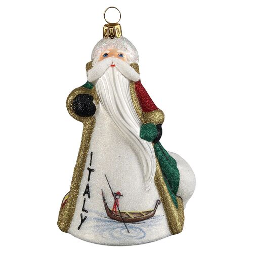 Italian Santa Ornament, Glitter Green/Gold~P43368372