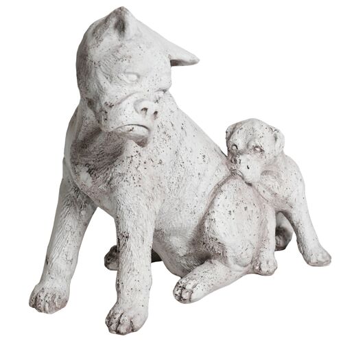 14" Boxer Dog and Pup Outdoor Statue