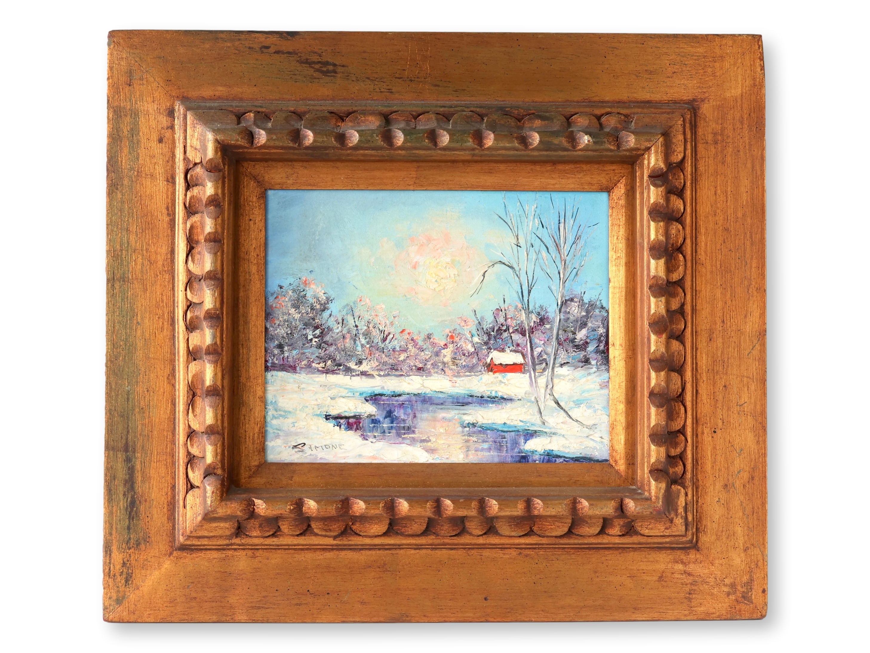 Midcentury Oil on Canvas WInter Scene~P77729018