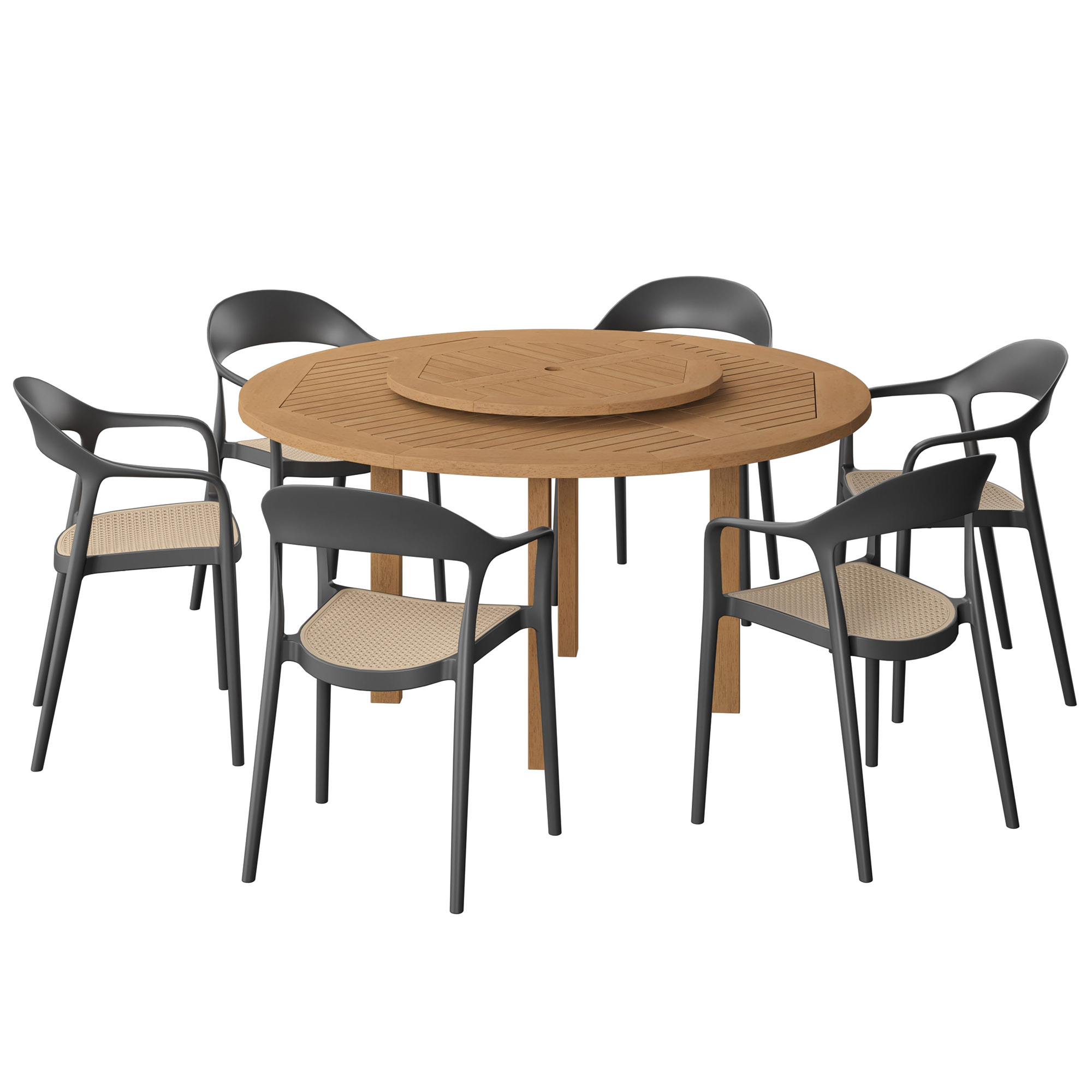 Capri 7-Pc Outdoor Eucalyptus Dining Set, Natural/Black