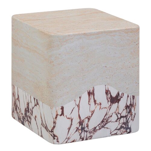 Juliana Concrete Indoor/Outdoor Side Table, Travertine/Breccia