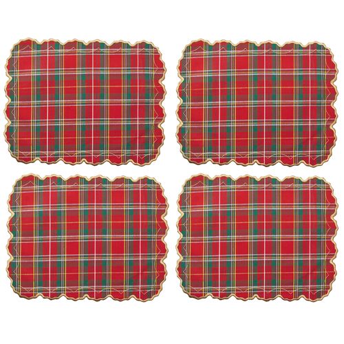 S/4 Holiday Threads Placemat, Red/Green/Gold