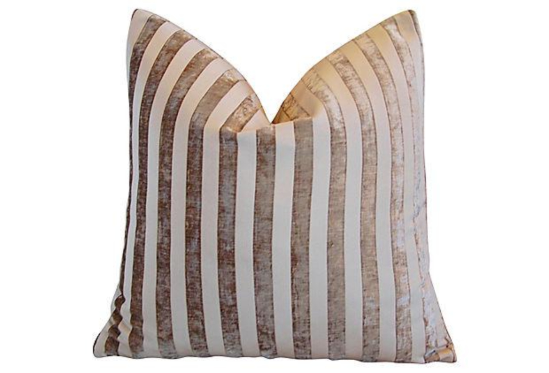 French Fawn Cream Velvet Striped Pillow~P77692786