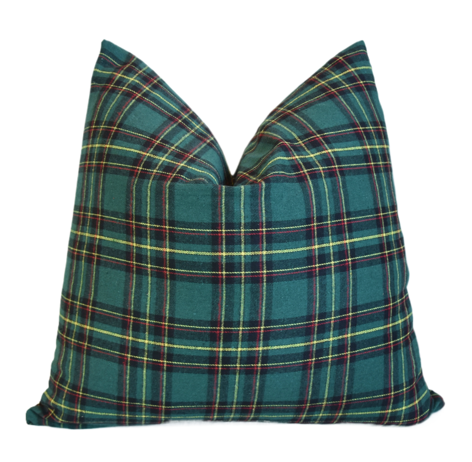 Green Woven English Plaid Tartan Pillow~P77687989