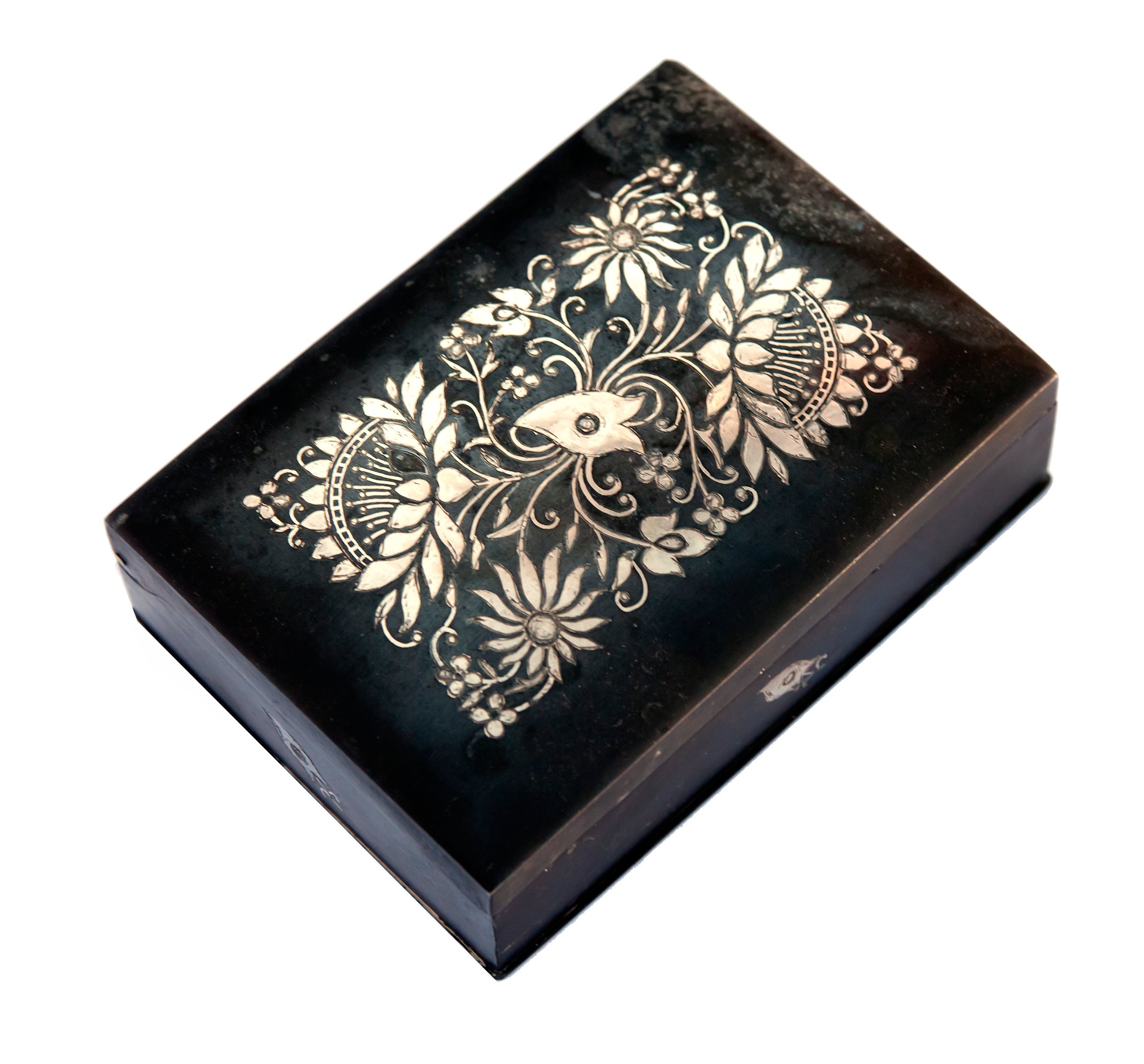Antique India Pewter Box Sterling Inlaid~P77605480