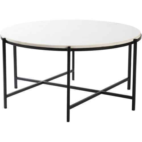 Zarina 34" Round Marble Top Coffee Table, White
