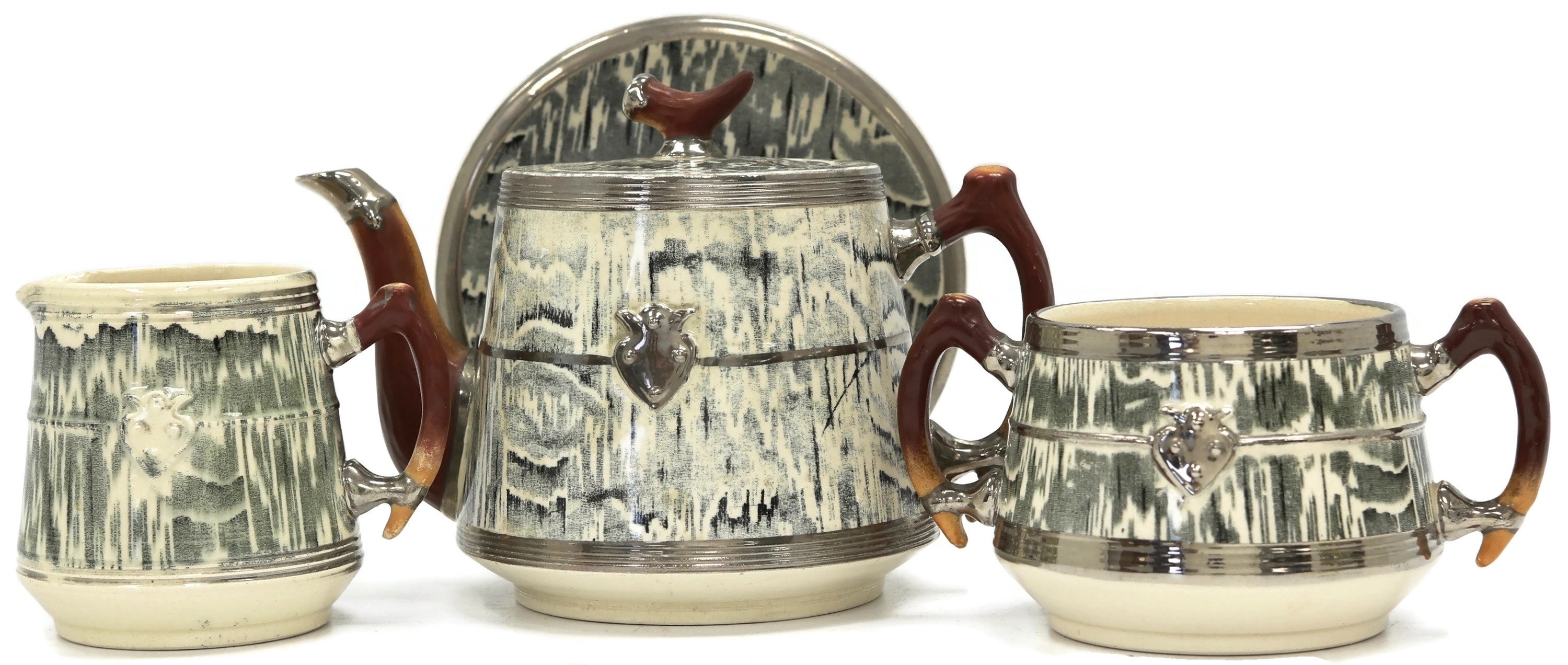 1930s Arthur Woods Silver Shield Tea Set~P77597916