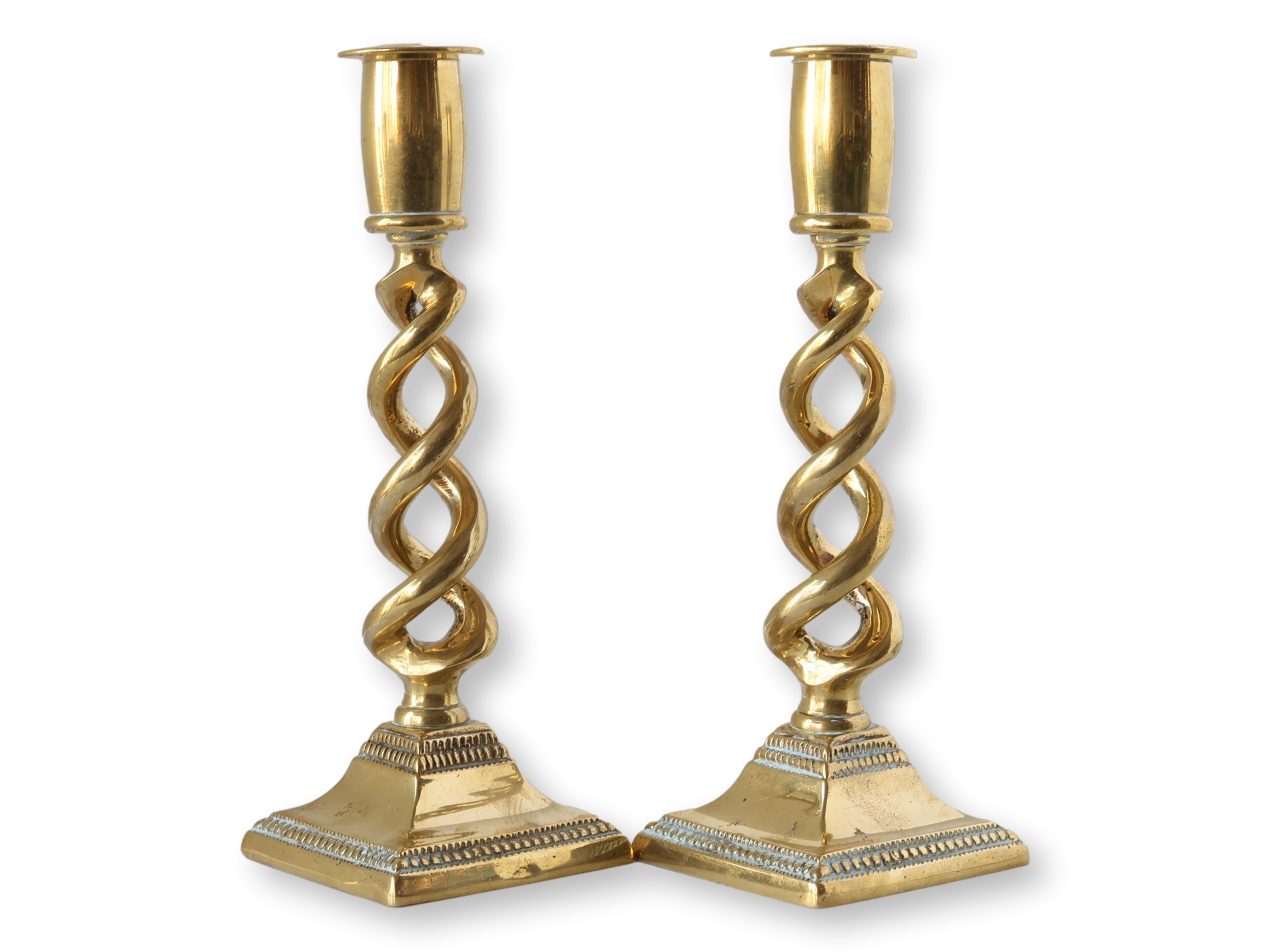 English Brass Open Twist Candlesticks~P77717173