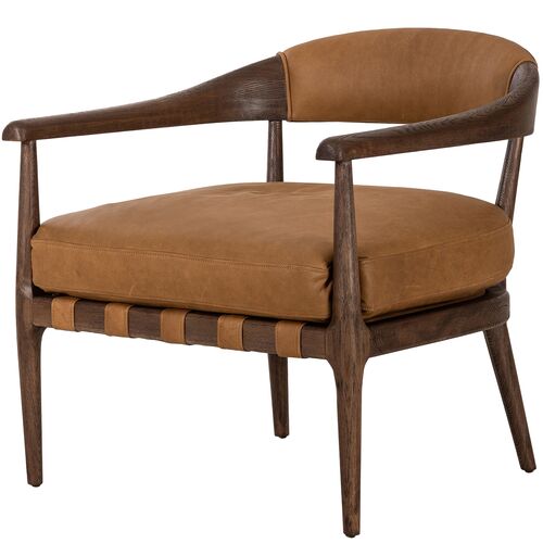 Cottswald Accent Chair, Leather Cognac/Brown Ash
