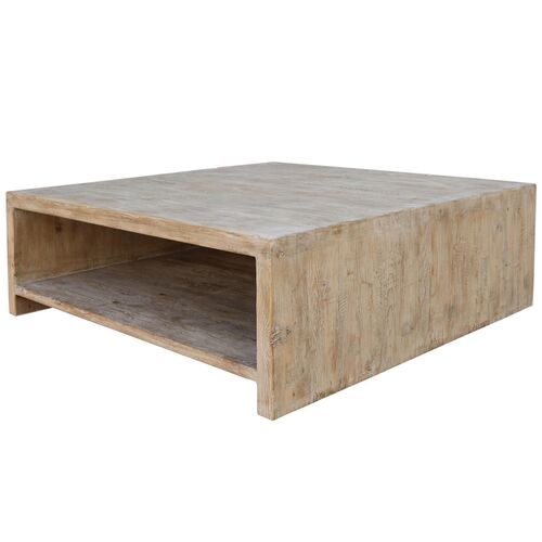 Jordana 48" Square Coffee Table, Natural Reclaimed Pinewood