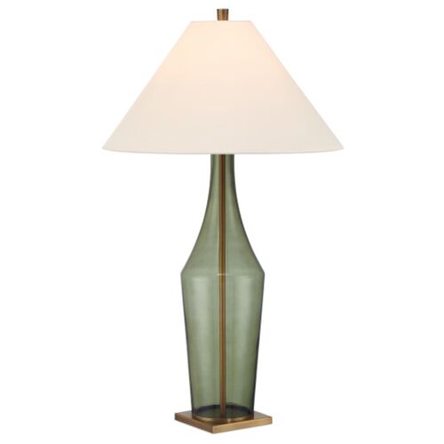 Olive Glass Table Lamp, Green/Antique Brass
