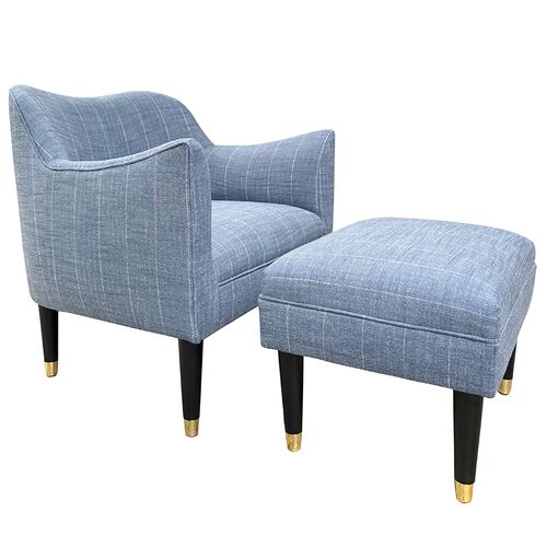 Alexander Chair & Ottoman, Huntington Stripe Denim