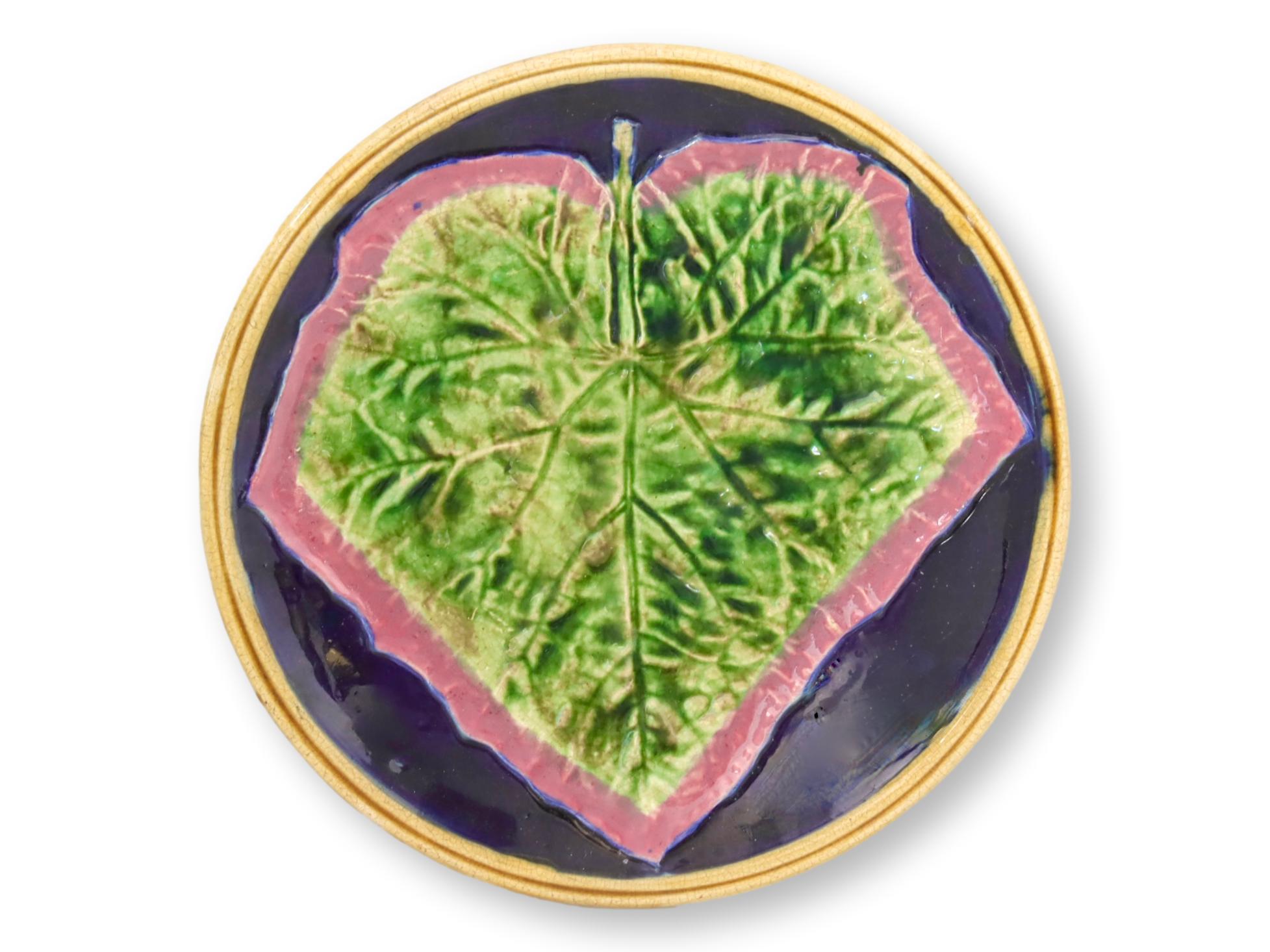 Antique Majolica Cobalt Leaf Plate~P77688897