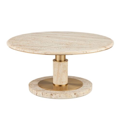 Miles Travertine Cocktail Table, Natural/Polished Brass