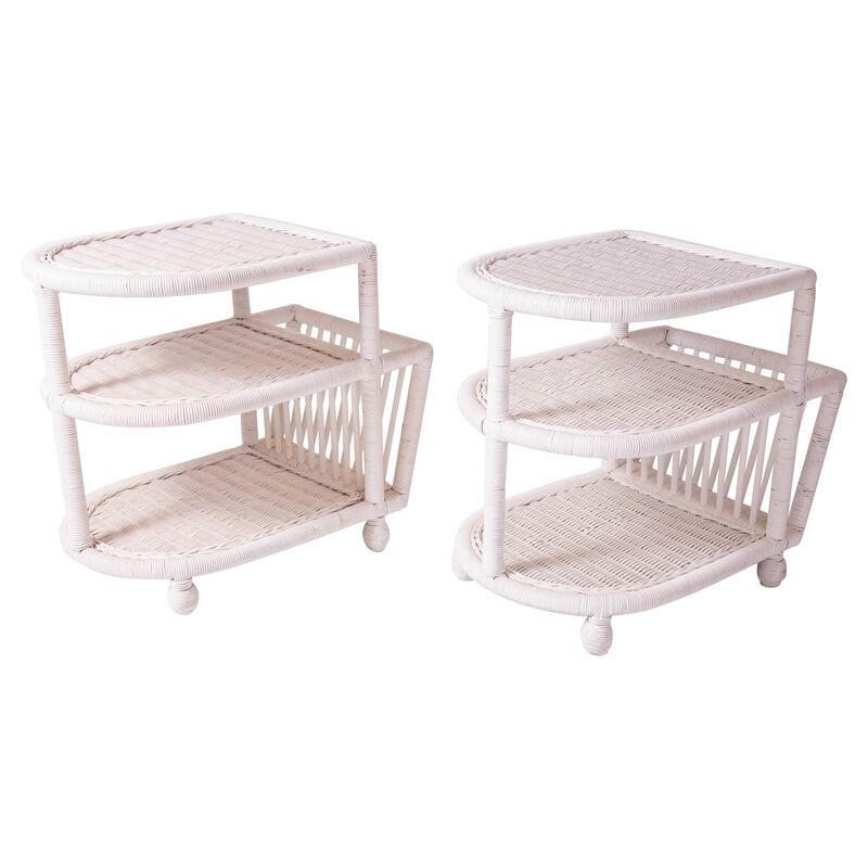 Madcap Cottage White Wicker Side Tables, Pair One Kings Lane