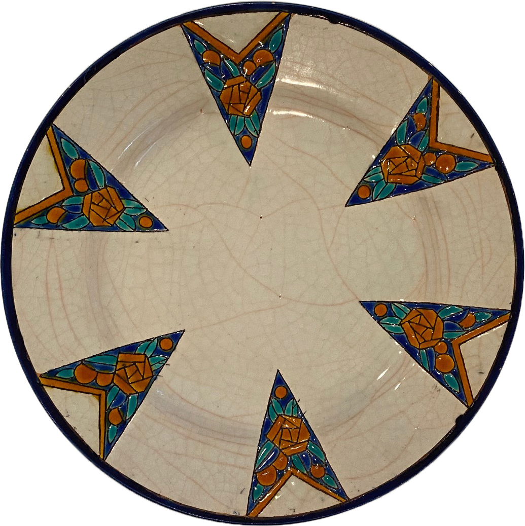 French Art Deco Craquelle Glazed Plate~P77632218