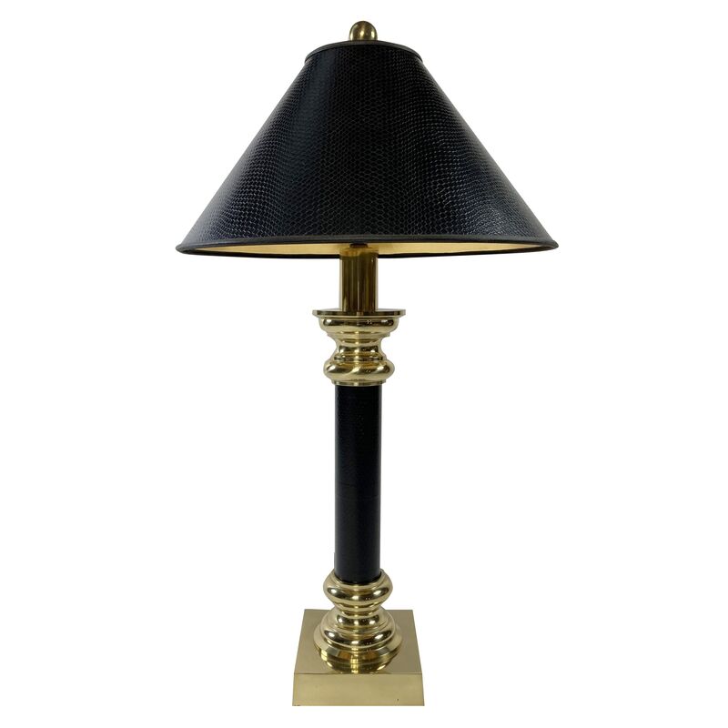 Stiffel Brass and Black Leather Lamp