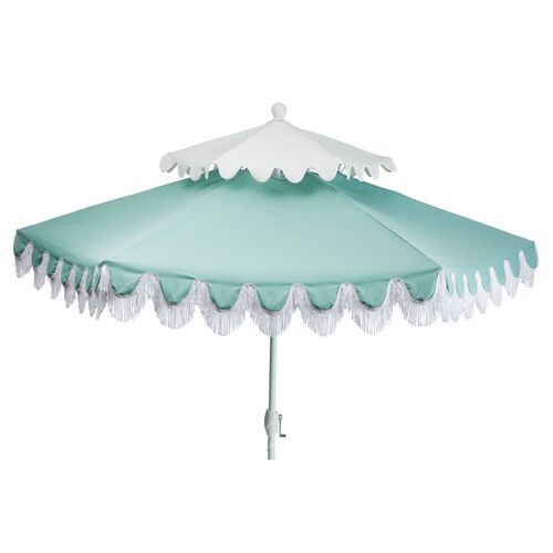 Ginnny Two-Tier Patio Umbrella, Mint/White~P77524343