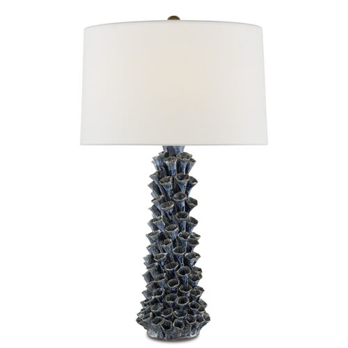 Sunken Ceramic Table Lamp, Blue Drip Glaze~P77610267
