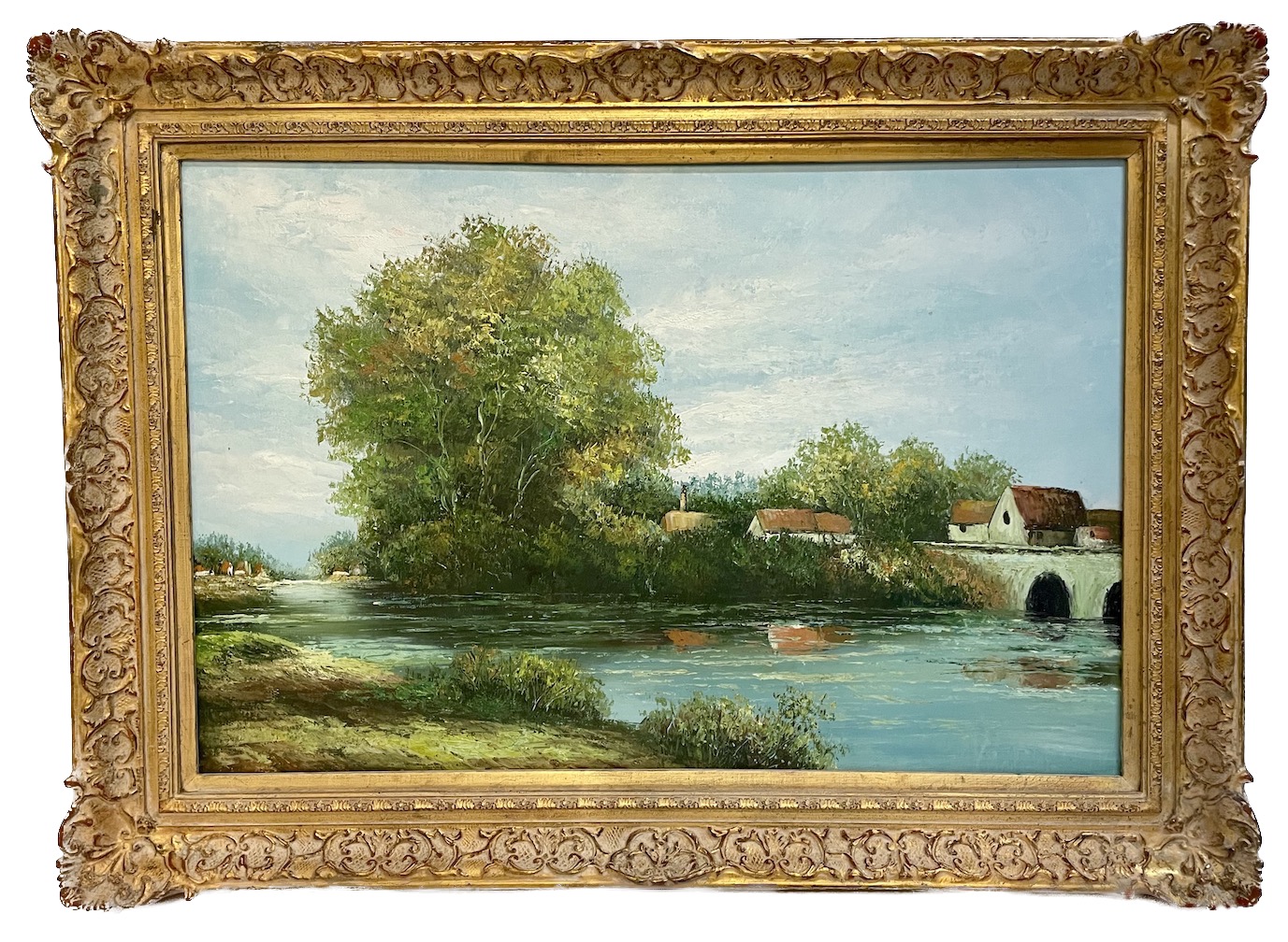 European Village & River Oil Painting~P77686907