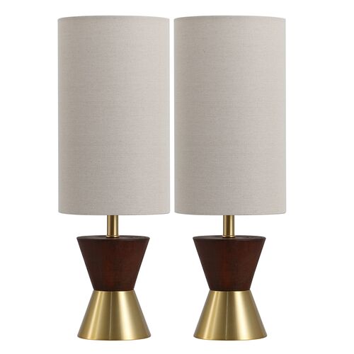 S/2 Bora Table Lamps, Brass/Dark Walnut