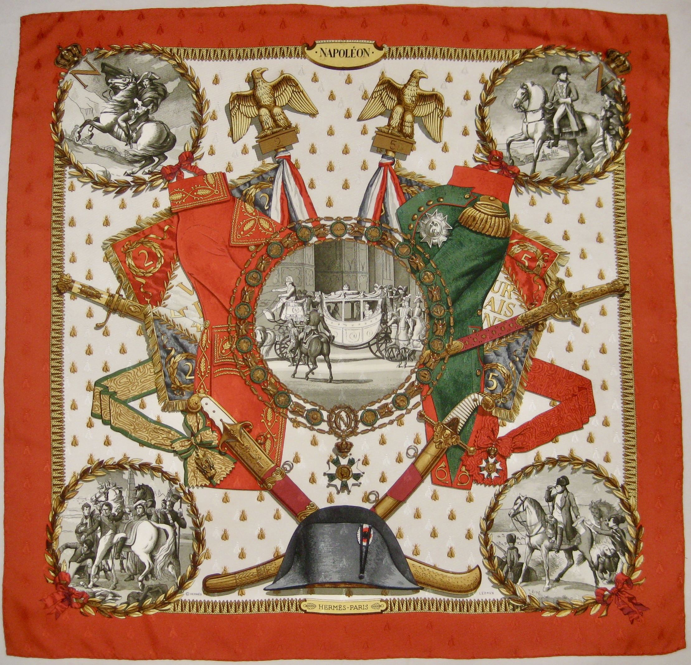 Napoleon Hermes Silk Scarf with Anneau Classique Horn Scarf Ring