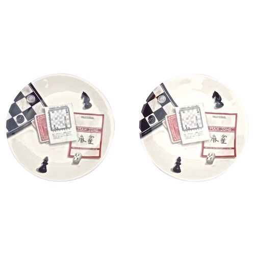 French Gaming Theme Gien Plates, S/2~P77143632