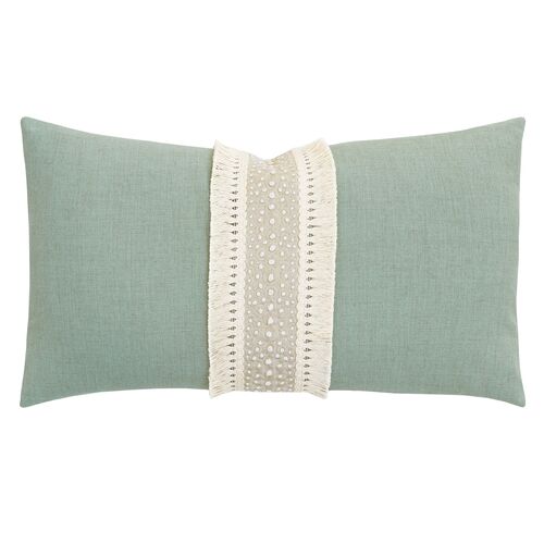 Serena Emroidered Trim Lumbar Pillow, Pistachio/Ivory
