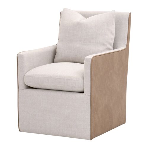 James 2-Tone Armchair with Casters, Performance Bisque Linen/Toast Leather