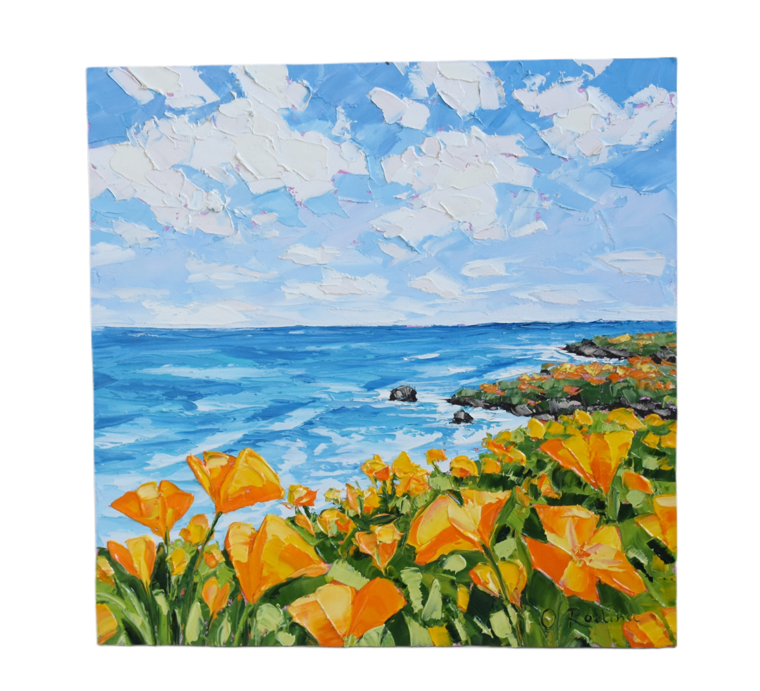 California Poppies & Blue Ocean Painting~P77689774