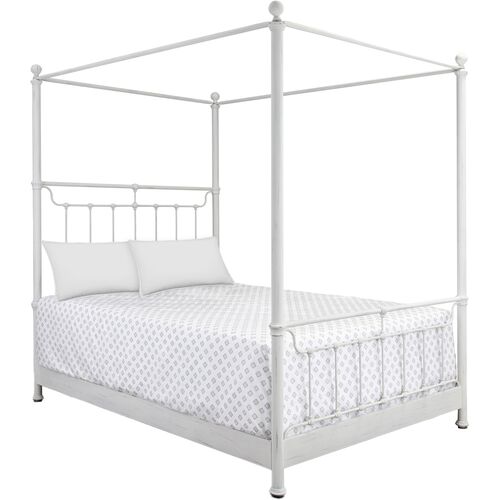 Sylvie Iron Canopy Bed, Distressed White~P77659560
