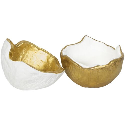 Pina Metal Bowl Set, White/Gold