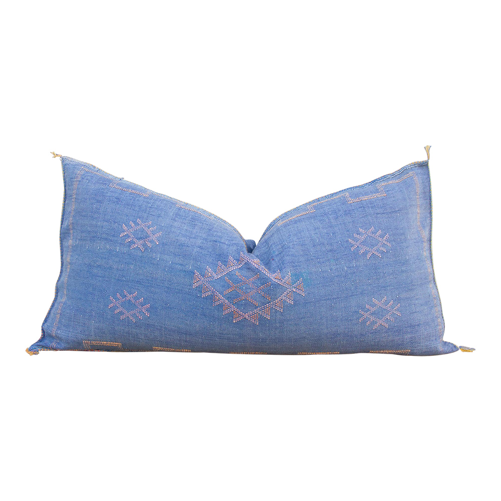 Denim Blue Lumbar Moroccan Silk Pillow~P77662072