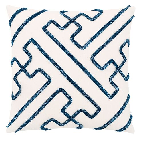 Wave Geometric Trim Pillow, White/Blue