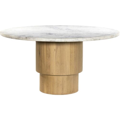 Lola 60" Round Dining Table, Light Blonde Oak/White Marble