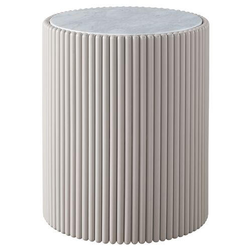 Tranquility Mantra White Carrara Side Table, Gray Moonstone~P111111761