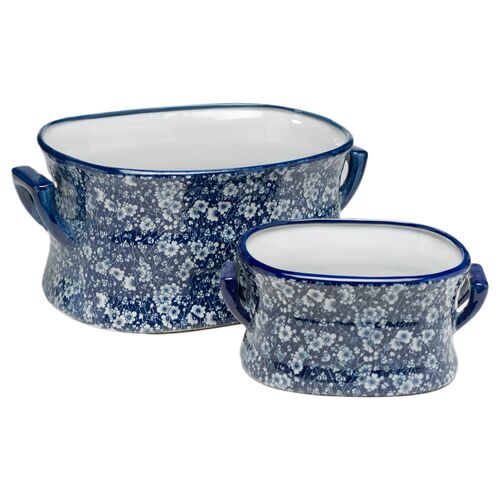 S/2 Calico Design Planters, Blue