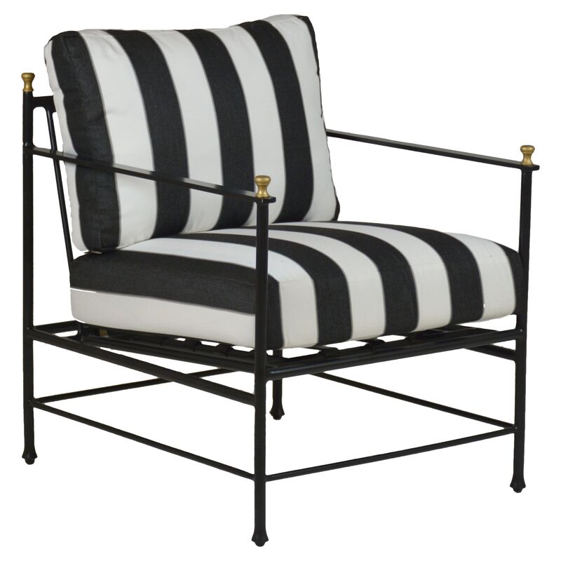 Frances Lounge Chair, Black/White Cabana