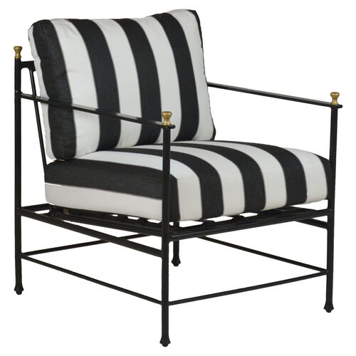 Frances Lounge Chair, Black/White Cabana~P77460163