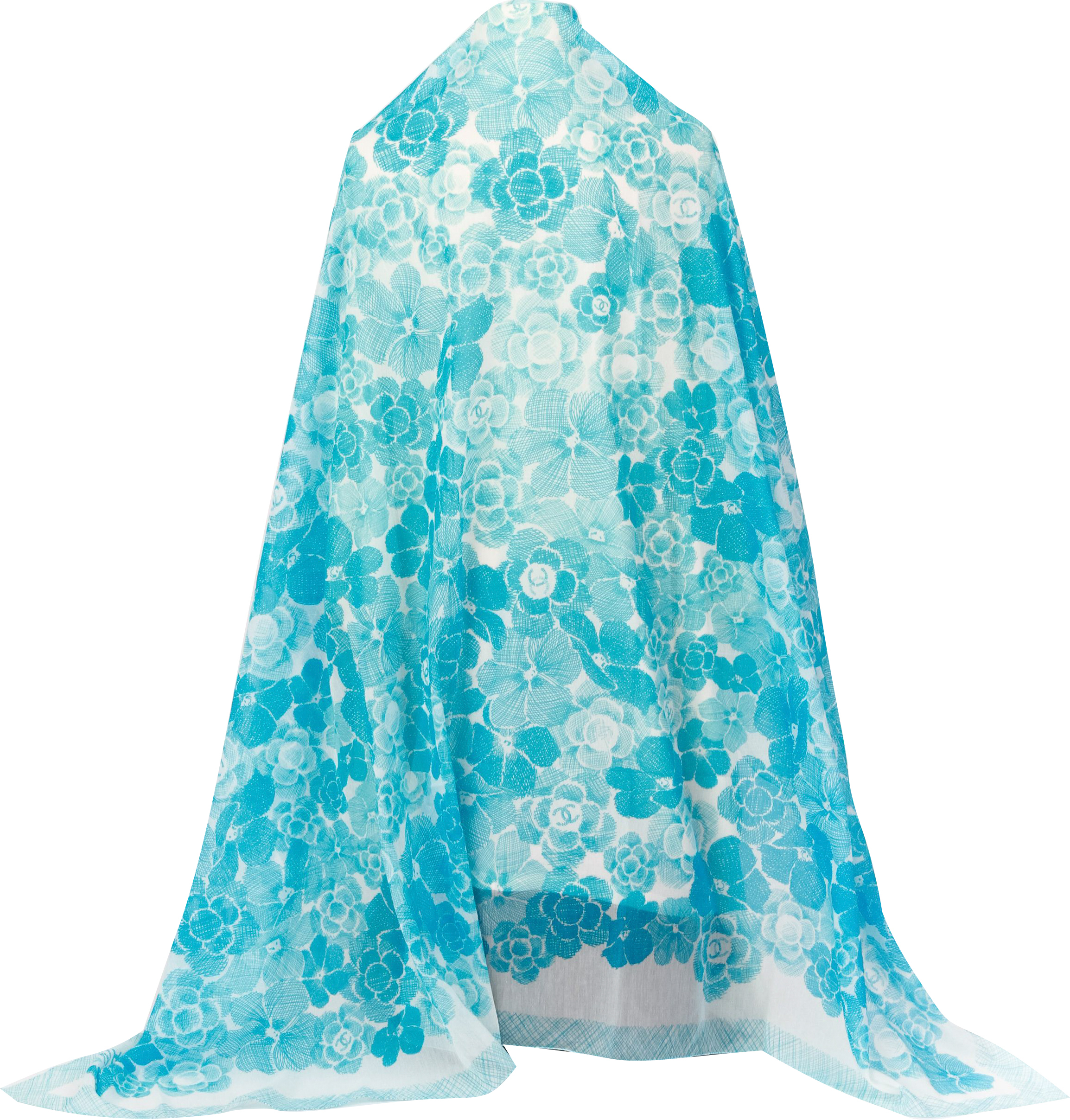 Chanel new turquoise cotton silk shawl~P77634259