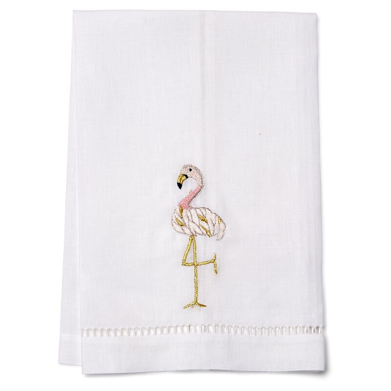 Flamingo Guest Towel, Gold/White