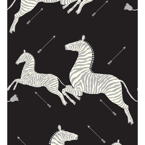 Zebras Wallpaper, Black & Silver~P77607868