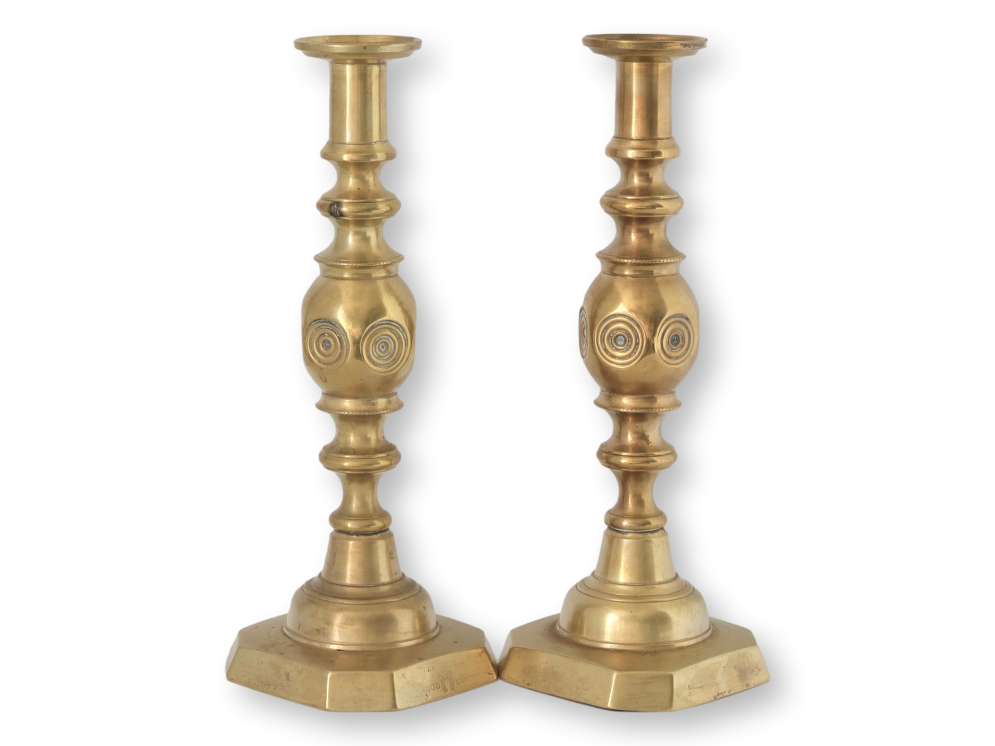 Victorian "Good Luck" Brass Candlesticks~P77739094